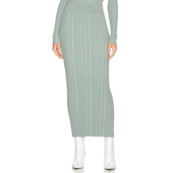 Ena Pelly Compact Rib Knit Midi Skirt Moss Green
